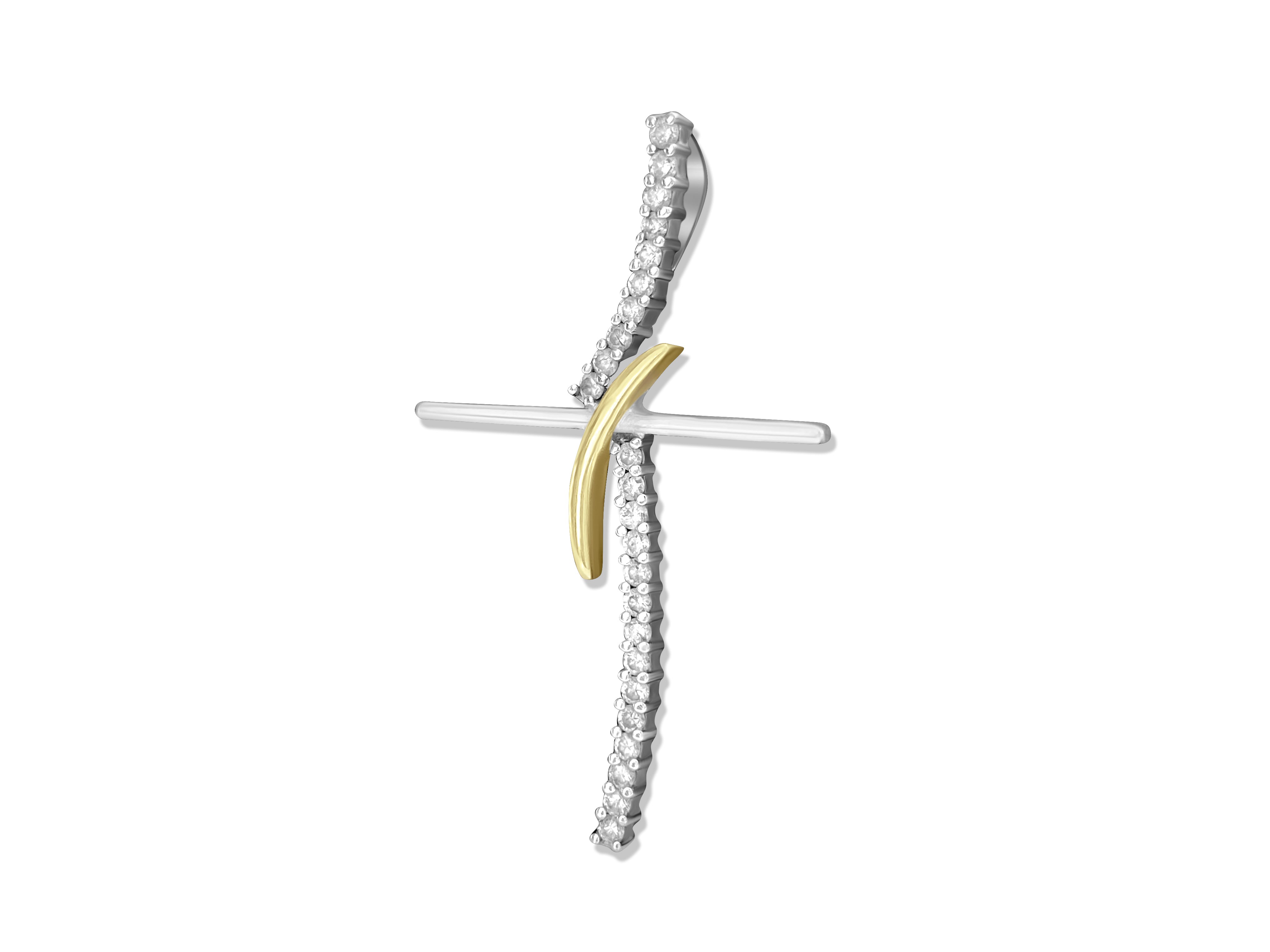 18k Gold two tone, 0.80 Carat VS/G Diamond Cross - Prince The Jeweler 18k-gold-two-tone-0-80-carat-vs-g-diamond-cross, Necklaces & Pendants